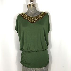 Boston Proper Green Drop Waist Blouse